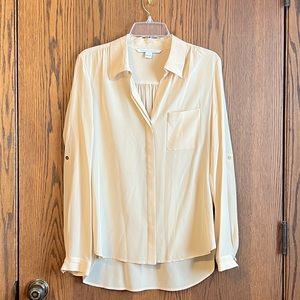 Diane von Furstenberg Women's Size 10 Lorelei Cream Roll Tab Long Sleeve Blouse